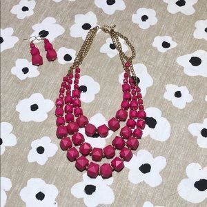 pink square beaded necklace and earrings